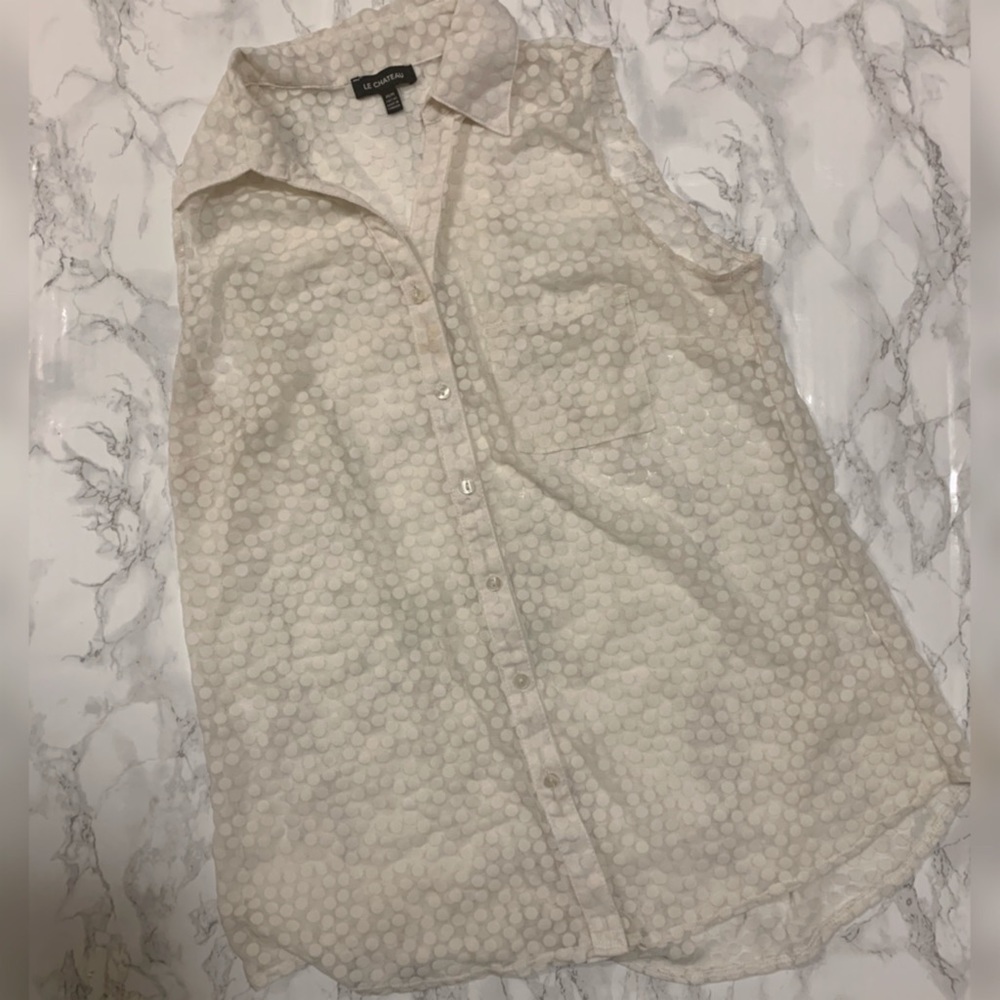 Le Chateau Sheer Polka Dot Sleeveless Top - size M - Picture 1 of 3
